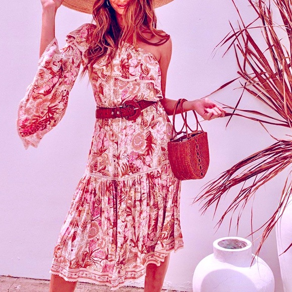 🌺🎉HP🎉🌺 NWT Spell & The Gypsy Jungle One Shoulder Dress - Picture 6 of 16